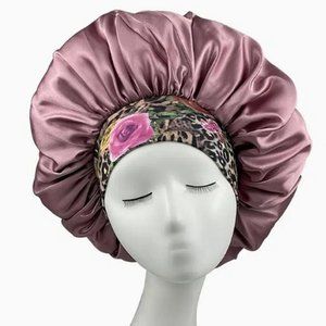Women Satiny Bonnets for Sleeping Pink Floral Band